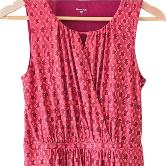 Garnet Hill Red Patterned sleeveless Maxi Dress S Tencel Bohemian Casual Cottage - Picture 3 of 7